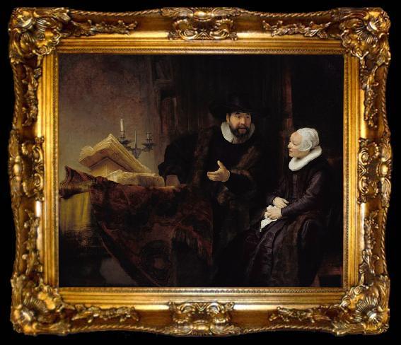 framed  REMBRANDT Harmenszoon van Rijn Double Portrait of the Mennonite Preacher Cornelis Claesz Anslo and his Wife Aeltje Gerritser.Schouten (mk33), ta009-2